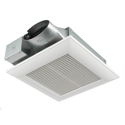 Fan with ECM motor and Pick-A-Flow 50, 80 or 100 CFM, ceiling or wall mount, 3-3/8" housing depth.